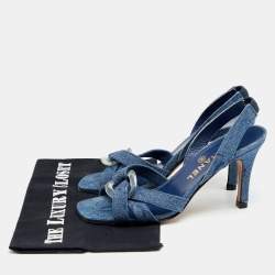Pre Owned صندل شانيل دينم أزرق سيور متعاكسة فتحة كعب مقاس 37