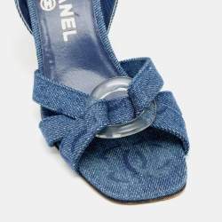 Pre Owned صندل شانيل دينم أزرق سيور متعاكسة فتحة كعب مقاس 37