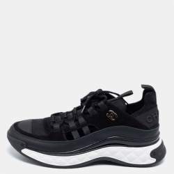 Pre Owned Chanel  Black Suede And Leather  CC Lace Up Sneakers Size 40.5
