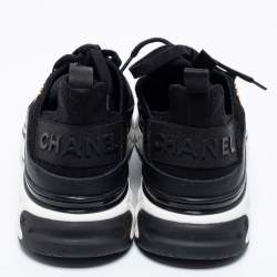 Pre Owned Chanel  Black Suede And Leather  CC Lace Up Sneakers Size 40.5