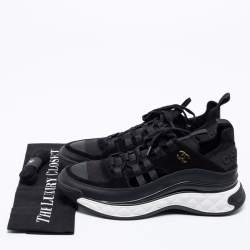 Pre Owned Chanel  Black Suede And Leather  CC Lace Up Sneakers Size 40.5