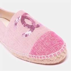 Pre Owned  حذاء إسبادريل شانيل فلات كانفاس وترتر وردي غطاءمقدمة شعار سي سي مقاس 42