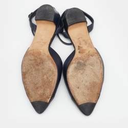 مملوكة مسبقًا Chanel Navy Blue/Black Leather CC Cap Toe Ankle Strap Sandals Size 37