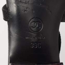 مملوكة مسبقًا Chanel Black Leather Velvet Bow Detail CC Flat Sandals Size 39