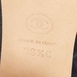 Pre Owned Chanel Black Quilted Leather CC Cap Toe Mules Size 36.5