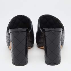 Pre Owned Chanel Black Quilted Leather CC Cap Toe Mules Size 36.5