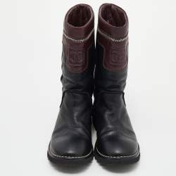 Chanel Black/Burgundy Leather CC Mid Calf Boots Size 40