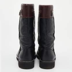 Chanel Black/Burgundy Leather CC Mid Calf Boots Size 40