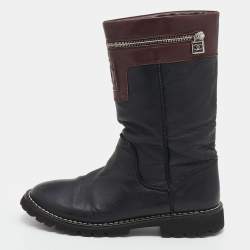 Chanel Black/Burgundy Leather CC Mid Calf Boots Size 40