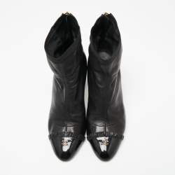 Chanel Black Leather Cap Toe  Ankle Boots Size 40