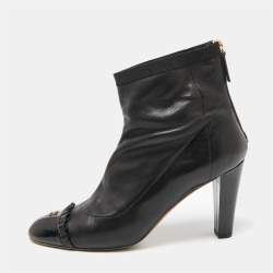 Chanel Black Leather Cap Toe  Ankle Boots Size 40