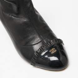 Chanel Black Leather Cap Toe  Ankle Boots Size 40