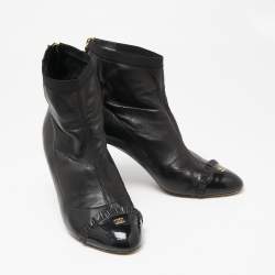 Chanel Black Leather Cap Toe  Ankle Boots Size 40