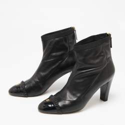 Chanel Black Leather Cap Toe  Ankle Boots Size 40