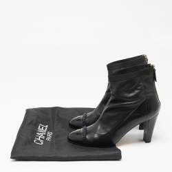Chanel Black Leather Cap Toe  Ankle Boots Size 40