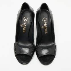 Pre Owned Chanel Black Leather CC Open Toe Pumps Size 36
