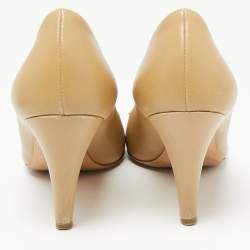 Pre Owned Chanel Beige Leather Camellia  Pumps Size 36