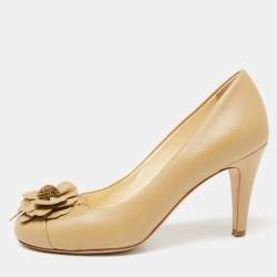 Pre Owned Chanel Beige Leather Camellia  Pumps Size 36