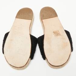 Pre Owned Chanel Black Tweed CC Flat Espadrille Slides Size 37