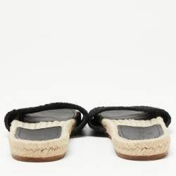Pre Owned Chanel Black Tweed CC Flat Espadrille Slides Size 37