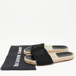 Pre Owned Chanel Black Tweed CC Flat Espadrille Slides Size 37