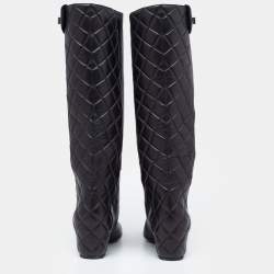 Chanel Black Quilted Leather CC Cap Toe Midcalf Boots Size 37.5