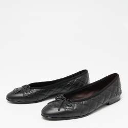 Chanel Black Quilted Leather CC Cap Toe Ballet Flats Size 37.5
