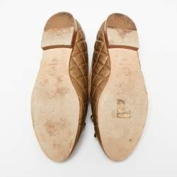 Pre Owned Chanel Gold  Leather Bow CC Cap Toe Ballet Flats Size 37
