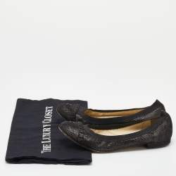 Pre Owned Chanel Black Shimmering Suede CC Ballet Flats Size 36.5