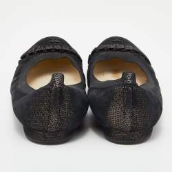 Pre Owned Chanel Black Shimmering Suede CC Ballet Flats Size 36.5
