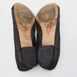 Pre Owned Chanel Black Shimmering Suede CC Ballet Flats Size 36.5