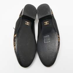 Pre Owned Chanel Black/Gold Tweed And Patent Cap Toe Oxfords Size 38