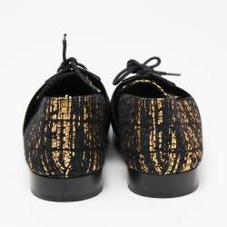 Pre Owned Chanel Black/Gold Tweed And Patent Cap Toe Oxfords Size 38