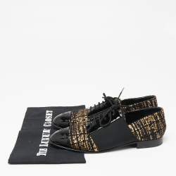 Pre Owned Chanel Black/Gold Tweed And Patent Cap Toe Oxfords Size 38