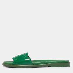 Chanel Green Patent Leather CC Flat Slides Size 39