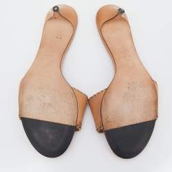 Pre Owned Chanel Beige Leather CC Logo Slide Sandals Size 38.5