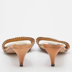 Pre Owned Chanel Beige Leather CC Logo Slide Sandals Size 38.5