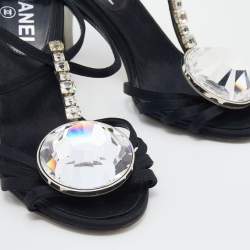 Pre Owned Chanel Black Satin Diamante Strappy Sandals Size 37