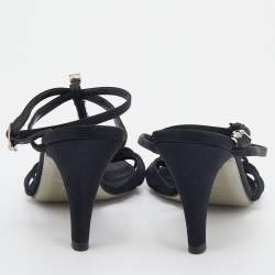 Pre Owned Chanel Black Satin Diamante Strappy Sandals Size 37