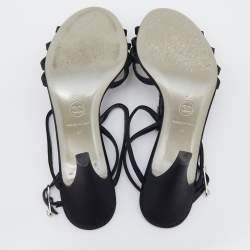 Pre Owned Chanel Black Satin Diamante Strappy Sandals Size 37