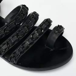 Pre Owned Chanel Black Leather Chain Flat Sandals Size 36.5