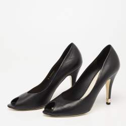 Pre Owned Chanel Black Leather CC Peep-Toe Pumps Size 40.5