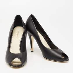 Pre Owned Chanel Black Leather CC Peep-Toe Pumps Size 40.5