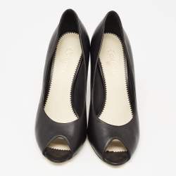 Pre Owned Chanel Black Leather CC Peep-Toe Pumps Size 40.5