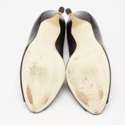 Pre Owned Chanel Black Leather CC Peep-Toe Pumps Size 40.5