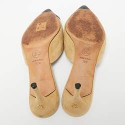 مملوكة مسبقًا Chanel Beige/Black Suede And Canvas Mule Sandals Size 38