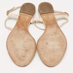مملوكة مسبقًا Chanel Beige Leather CC Coin Thong Strap Flat Sandals Size 41