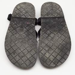 Pre Owned Chanel Black Leather And Satin Chain Detail Ankle Strap Flat Sandals Size 39