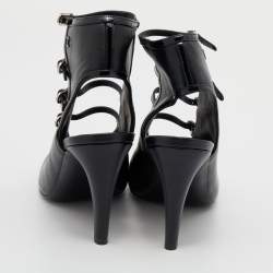 Chanel Black Patent Leather And Leather CC Buckle Detail Ankle Booties Size 37.5