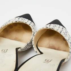 Chanel Ivory/Black Tweed and Fabric CC Pearl Embellished Heel Mules Size 37.5